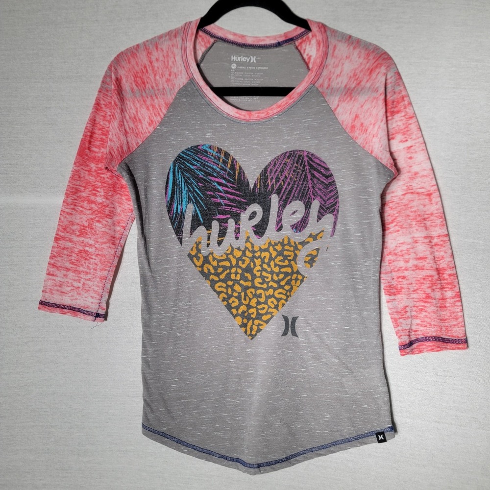 Hurley Y2K Sheer Burnout Long Sleeve Top XS Gray Pink Edgy Buckle Pac Sun